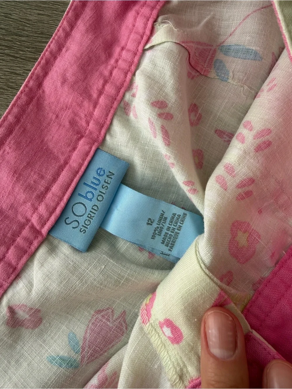 Sigrid Olsen Linen Pink Floral Crop Pants Size 12
